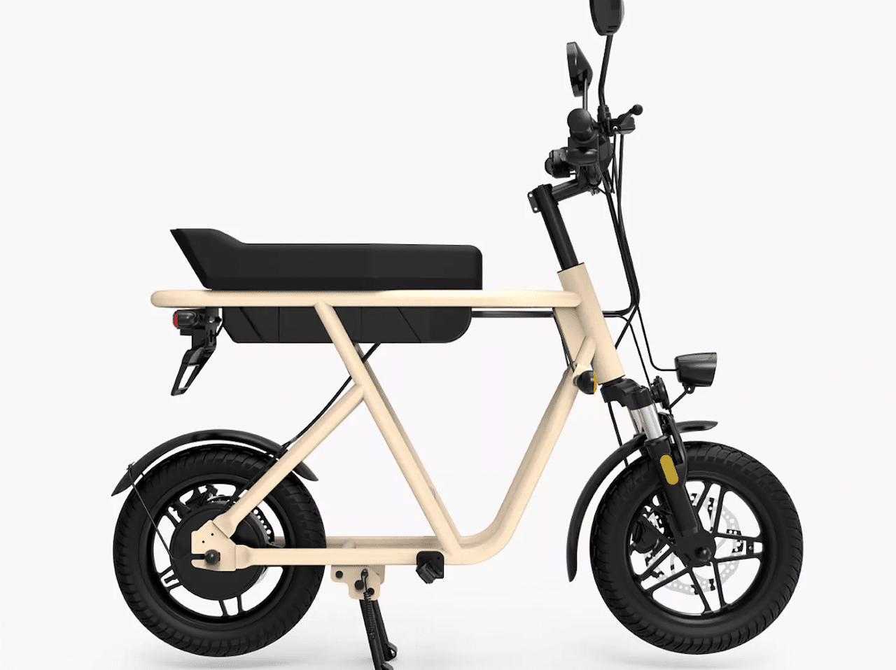 Une draisienne électrique de couleur beige.